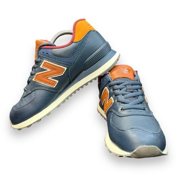 New Balance 574 Men's Blue/Brown Leather Athletic Sneakers Shoes US Size 9.5 Med - Picture 3 of 9